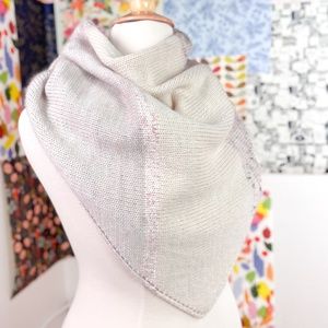 Hand Knit Triangular Peach and Cream Sparkle Modern Color Blocked Shawl